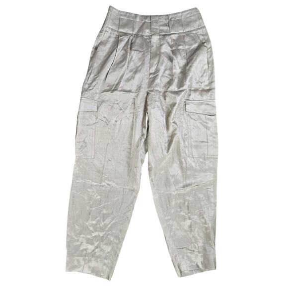 Banana Republic Gold Shiny High Waisted Satin Shiny Cargo Cropped Pants Size 4 - Picture 2 of 10